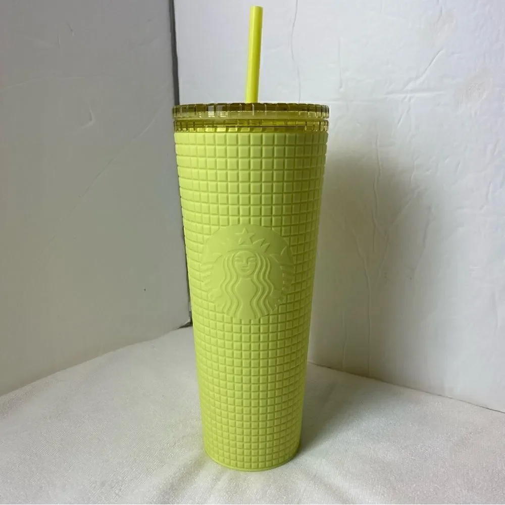 Starbucks New With Tags Matt Yellow Soft Touch Grid 24oz Tumbler